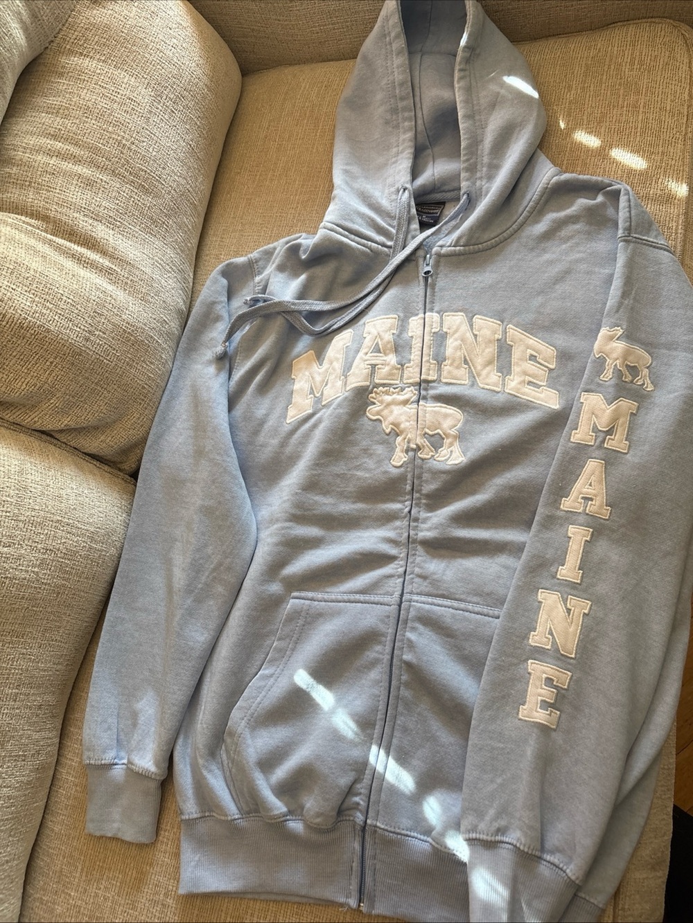 Maine Embroidered Zip-Up Hoodie Jacket - Light Blue